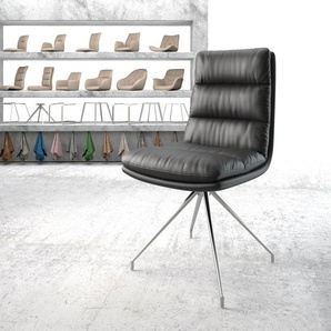 Drehstuhl Abelia-Flex Echt-Leder Schwarz Kreuzgestell konisch Edelstahl 180° drehbar, Esszimmerstühle