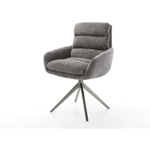 Drehstuhl Abelia-Flex mit Armlehnen Bouclé Grau Kreuzgestell breit Graphit 360° drehbar Wippfunktion, Esszimmerstühle