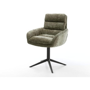 Drehstuhl Abelia-Flex mit Armlehnen Chenille Olive Fußkreuz Schwarz 360° drehbar Wippfunktion, Esszimmerstühle