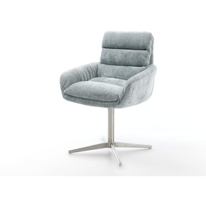Drehstuhl Abelia-Flex mit Armlehnen Chenille Pastellblau Fußkreuz Edelstahl 360° drehbar, Esszimmerstühle