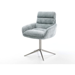Drehstuhl Abelia-Flex mit Armlehnen Chenille Pastellblau Fußkreuz Edelstahl 360° drehbar Wippfunktion, Esszimmerstühle