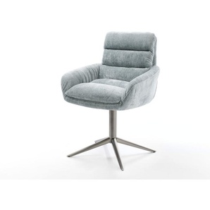 Drehstuhl Abelia-Flex mit Armlehnen Chenille Pastellblau Fußkreuz Graphit 360° drehbar Wippfunktion, Esszimmerstühle