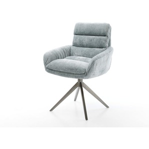 Drehstuhl Abelia-Flex mit Armlehnen Chenille Pastellblau Kreuzgestell breit Graphit 360° drehbar Wippfunktion, Esszimmerstühle