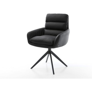 Drehstuhl Abelia-Flex mit Armlehnen Echt-Leder Schwarz Kreuzgestell breit Schwarz 360° drehbar Wippfunktion, Esszimmerstühle