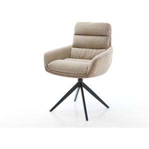 Drehstuhl Abelia-Flex mit Armlehnen Materialmix Schlamm Kreuzgestell breit Schwarz 360° drehbar Wippfunktion, Esszimmerstühle