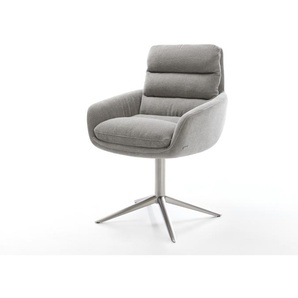 Drehstuhl Abelia-Flex mit Armlehnen Strukturstoff Soft Grau Fußkreuz Edelstahl 360° drehbar Wippfunktion, Esszimmerstühle