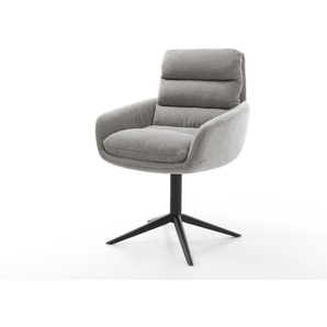 Drehstuhl Abelia-Flex mit Armlehnen Strukturstoff Soft Grau Fußkreuz Schwarz 360° drehbar Wippfunktion, Esszimmerstühle