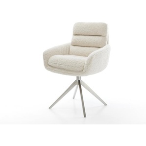 Drehstuhl Abelia-Flex mit Armlehnen Teddystoff Beige Kreuzgestell breit Edelstahl 360° drehbar Wippfunktion, Esszimmerstühle