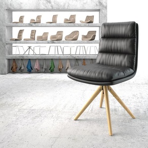 Drehstuhl Abelia-Flex Echt-Leder Schwarz Holzgestell konisch 180° drehbar, Esszimmerstühle