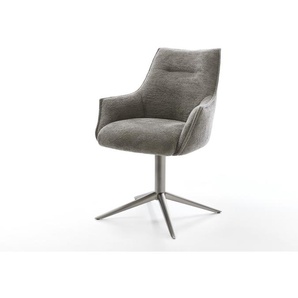 Drehstuhl Alja-Flex mit Armlehnen Bouclé Soft Schlamm Fußkreuz Graphit 360° drehbar Wippfunktion Taschenfederkern, Esszimmerstühle