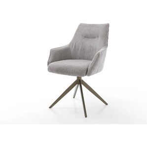 Drehstuhl Alja-Flex mit Armlehnen Cord Silbergrau Kreuzgestell breit Effektfinish Titan 360° drehbar Taschenfederkern, Esszimmerstühle