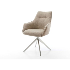 Drehstuhl Alja-Flex mit Armlehnen Materialmix Schlamm Kreuzgestell breit Edelstahl 360° drehbar Taschenfederkern, Esszimmerstühle