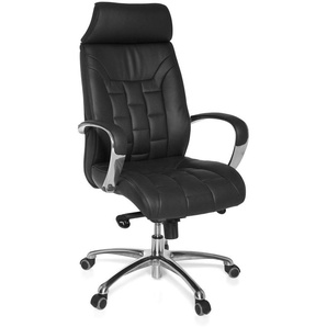Drehstuhl Bürostuhl Chefsessel ARONA -Echtleder Schwarz