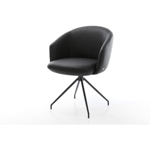 Drehstuhl Caja-Flex mit Armlehnen Echt-Leder Schwarz Kreuzgestell konisch Schwarz 180° drehbar Taschenfederkern, Esszimmerstühle