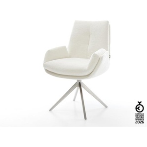 Drehstuhl Clea-Flex Bouclé Soft Beige Kreuzgestell breit Edelstahl 360° drehbar Wippfunktion, Esszimmerstühle