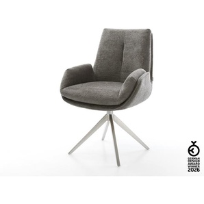 Drehstuhl Clea-Flex Bouclé Soft Schlamm Kreuzgestell breit Edelstahl 360° drehbar Wippfunktion, Esszimmerstühle
