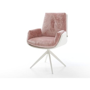 Drehstuhl Clea-Flex Materialmix Echtleder Weiß-Rosé Kreuzgestell breit Weiß 360° drehbar Wippfunktion, Esszimmerstühle