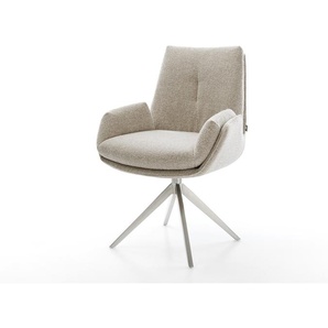 Drehstuhl Clea-Flex Webstoff Soft Beige Kreuzgestell breit Edelstahl 360° drehbar Wippfunktion, Esszimmerstühle