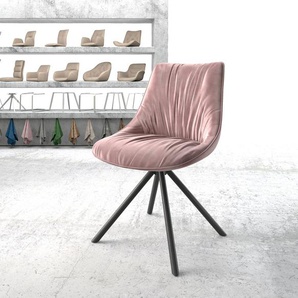 Drehstuhl Elda-Flex Samt Rosé Kreuzgestell rund Schwarz 180° drehbar, Esszimmerstühle