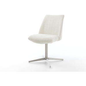 Drehstuhl Elso-Flex Bouclé Weiß Fußkreuz Edelstahl 360° drehbar Taschenfederkern, Esszimmerstühle