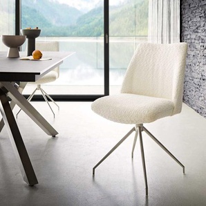 Drehstuhl Elso-Flex Bouclé Weiß Kreuzgestell konisch Edelstahl 180° drehbar Taschenfederkern, Esszimmerstühle