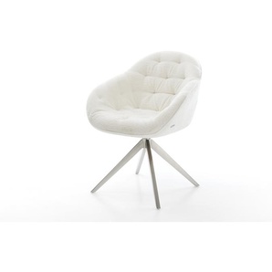 Drehstuhl Gaio-Flex Bouclé Soft Beige Kreuzgestell breit Edelstahl 360° drehbar Wippfunktion, Esszimmerstühle