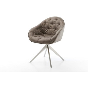 Drehstuhl Gaio-Flex Mikrofaser Taupe Vintage Kreuzgestell breit Edelstahl 360° drehbar Wippfunktion, Esszimmerstühle
