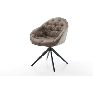 Drehstuhl Gaio-Flex Mikrofaser Taupe Vintage Kreuzgestell breit Schwarz 360° drehbar Wippfunktion, Esszimmerstühle
