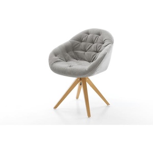 Drehstuhl Gaio-Flex Strukturstoff Soft Grau Holzgestell kantig Natur 180° drehbar, Esszimmerstühle