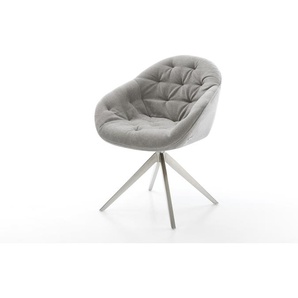 Drehstuhl Gaio-Flex Strukturstoff Soft Grau Kreuzgestell breit Edelstahl 360° drehbar Wippfunktion, Esszimmerstühle