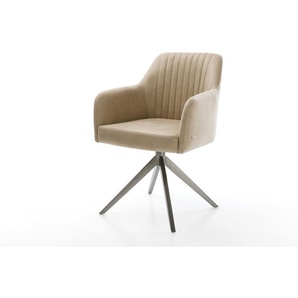 Drehstuhl Greg-Flex Mikrofaser Beige Vintage Kreuzgestell breit Graphit 360° drehbar Wippfunktion Taschenfederkern, Esszimmerstühle