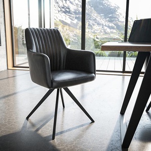 Drehstuhl Greg-Flex Echt-Leder Schwarz Kreuzgestell kantig Schwarz 180° drehbar, Esszimmerstühle