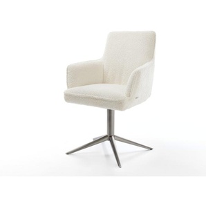 Drehstuhl Heira-Flex mit Armlehnen Bouclé Weiß Fußkreuz Graphit 360° drehbar Wippfunktion Taschenfederkern, Esszimmerstühle