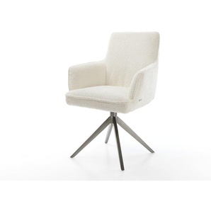 Drehstuhl Heira-Flex mit Armlehnen Bouclé Weiß Kreuzgestell breit Graphit 360° drehbar Wippfunktion Taschenfederkern, Esszimmerstühle