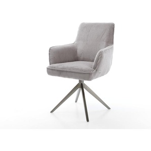 Drehstuhl Heira-Flex mit Armlehnen Cord Silbergrau Kreuzgestell breit Graphit 360° drehbar Wippfunktion Taschenfederkern, Esszimmerstühle