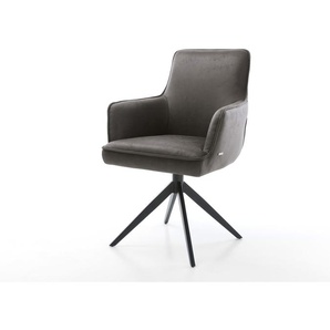 Drehstuhl Heira-Flex mit Armlehnen Mikrofaser Anthrazit Vintage Kreuzgestell breit Schwarz 360° drehbar Wippfunktion Taschenfederkern, Esszimmerstühle