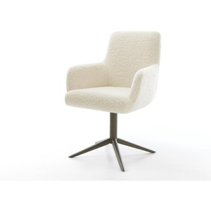 Drehstuhl Heira-Flex mit Armlehnen Teddystoff Beige Fußkreuz Effektfinish Titan 360° drehbar Wippfunktion Taschenfederkern, Esszimmerstühle