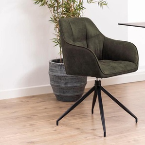 Drehstuhl ACTONA GROUP Beate Stühle Gr. B/H/T: 59 cm x 85 cm x 55 cm, 1 St., Polyester, Metall, grün (olivgrün, matt schwarz) Drehstuhl mit edlem Samtstoff und modernen quadratischen Nähten