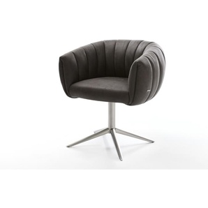 Drehstuhl Jada-Flex Mikrofaser Anthrazit Vintage Fußkreuz Edelstahl 360° drehbar Wippfunktion Taschenfederkern, Esszimmerstühle