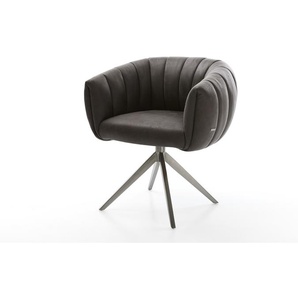 Drehstuhl Jada-Flex Mikrofaser Anthrazit Vintage Kreuzgestell breit Graphit 360° drehbar Wippfunktion Taschenfederkern, Esszimmerstühle