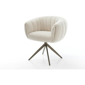 Drehstuhl Jada-Flex Teddystoff Beige Kreuzgestell breit Effektfinish Titan 360° drehbar Wippfunktion Taschenfederkern, Esszimmerstühle