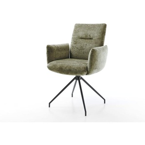 Drehstuhl Jova-Flex mit Armlehnen Chenille Olive Kreuzgestell konisch Schwarz 180° drehbar Taschenfederkern, Esszimmerstühle