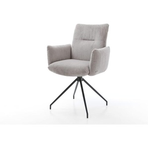 Drehstuhl Jova-Flex mit Armlehnen Cord Silbergrau Kreuzgestell konisch Schwarz 180° drehbar Taschenfederkern, Esszimmerstühle