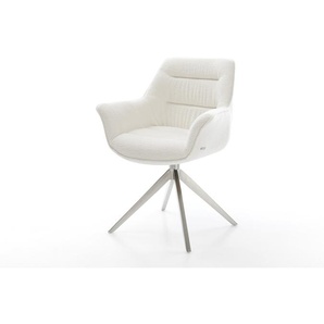Drehstuhl Kaira-Flex Bouclé Soft Beige Kreuzgestell breit Edelstahl 360° drehbar Wippfunktion, Esszimmerstühle