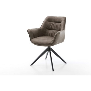 Drehstuhl Kaira-Flex Mikrofaser Taupe Vintage Kreuzgestell breit Schwarz 360° drehbar Wippfunktion, Esszimmerstühle