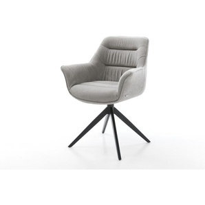 Drehstuhl Kaira-Flex Strukturstoff Soft Grau Kreuzgestell breit Schwarz 360° drehbar Wippfunktion, Esszimmerstühle