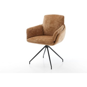 Drehstuhl Luan-Flex mit Armlehnen Chenille Rost Kreuzgestell konisch Schwarz 180° drehbar, Esszimmerstühle