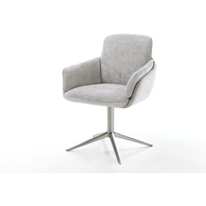 Drehstuhl Luan-Flex mit Armlehnen Chenille Silbergrau Fußkreuz Edelstahl 360° drehbar Wippfunktion, Esszimmerstühle