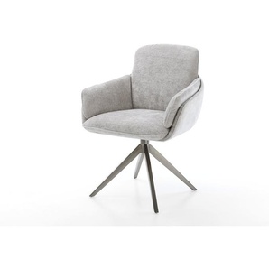 Drehstuhl Luan-Flex mit Armlehnen Chenille Silbergrau Kreuzgestell breit Graphit 360° drehbar Wippfunktion, Esszimmerstühle