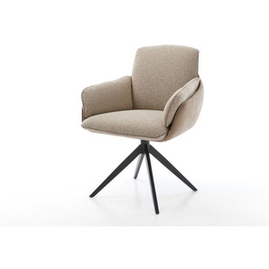 Drehstuhl Luan-Flex mit Armlehnen Materialmix Schlamm Kreuzgestell breit Schwarz 360° drehbar Wippfunktion, Esszimmerstühle